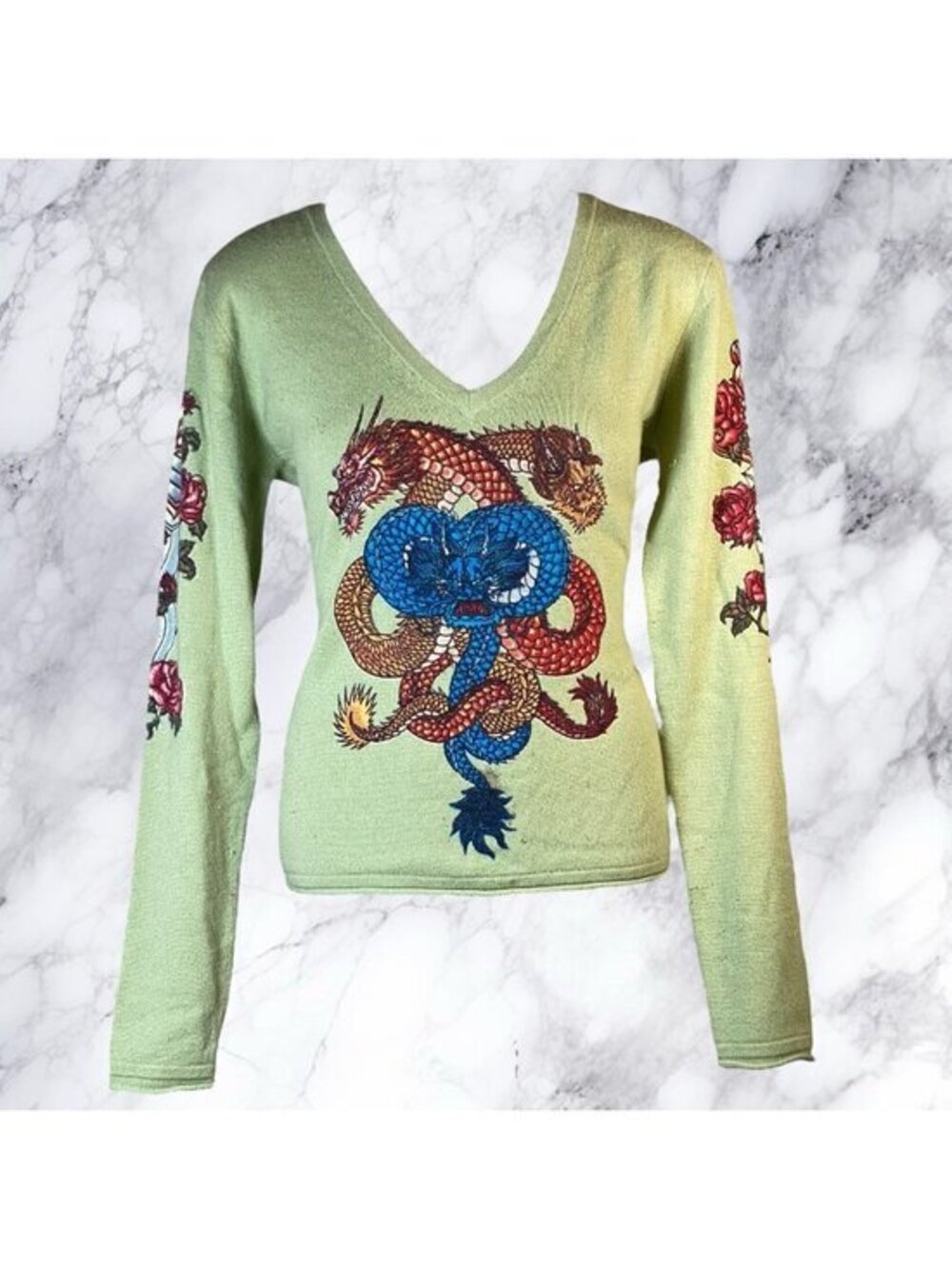 VTG Raw7 Cashmere Chinese Dragon Embroidered Sweater